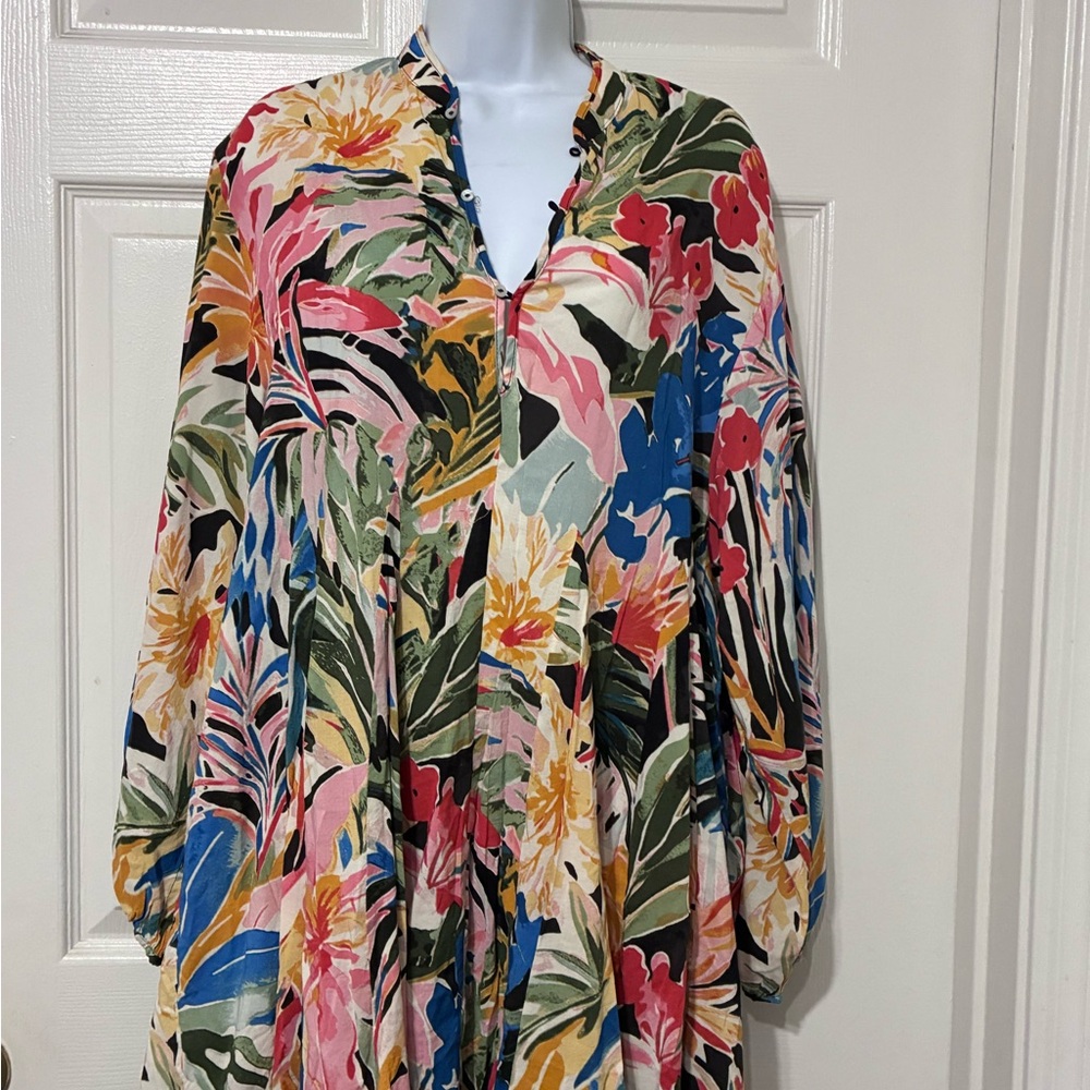 H&M Floral Multicolor Tunic Dress - Pink, Blue, Green, Yellow